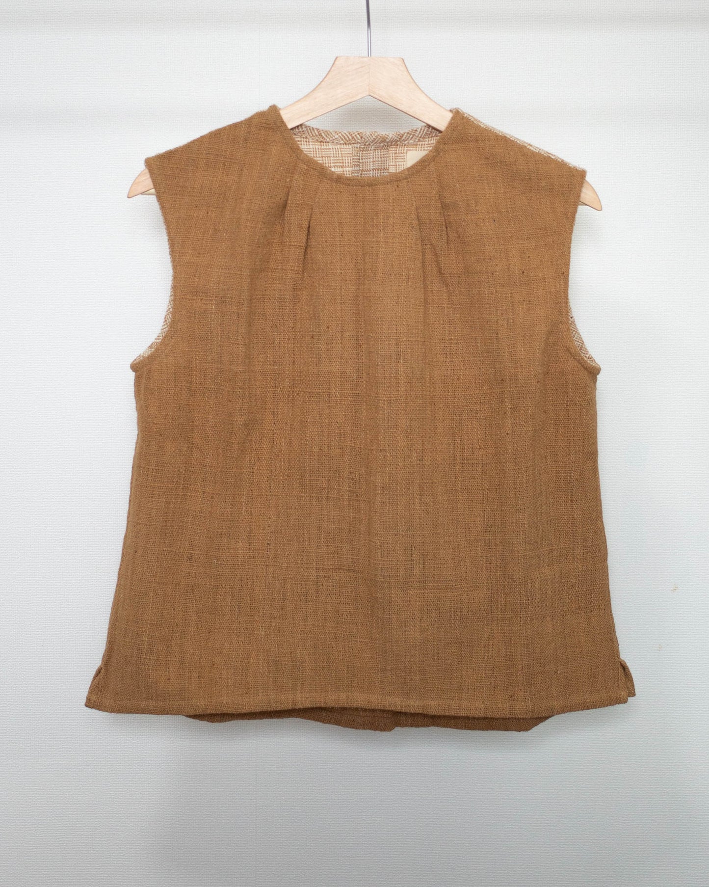 lyn no-sleeve top 茶綿x格子チェック