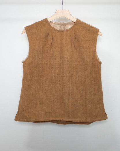 lyn no-sleeve top 茶綿x格子チェック