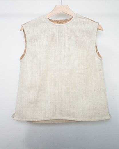 lyn no-sleeve top 生成りx茶綿格子チェック
