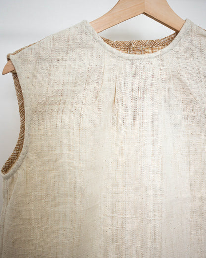 lyn no-sleeve top 生成りx茶綿格子チェック