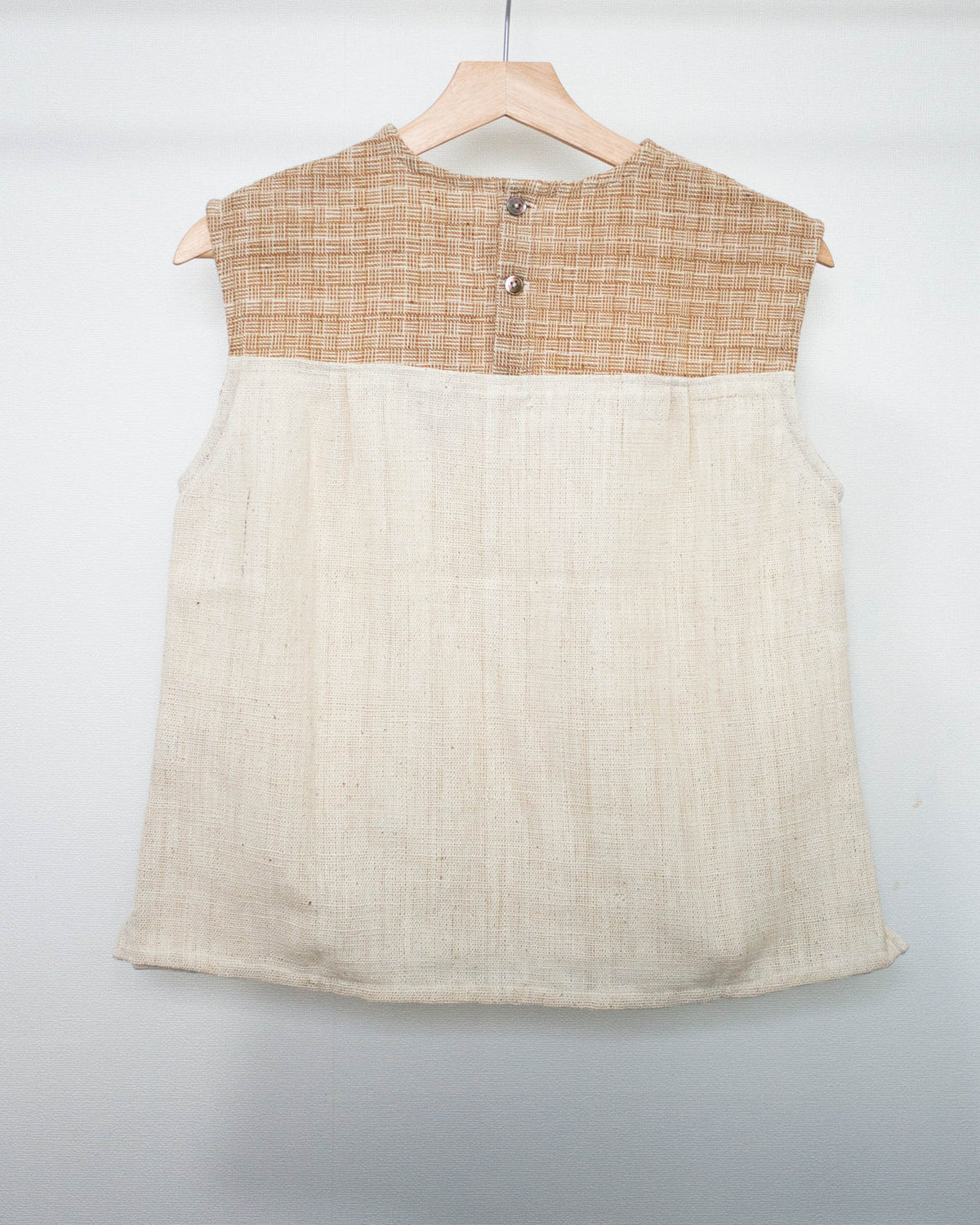 lyn no-sleeve top 生成りx茶綿格子チェック