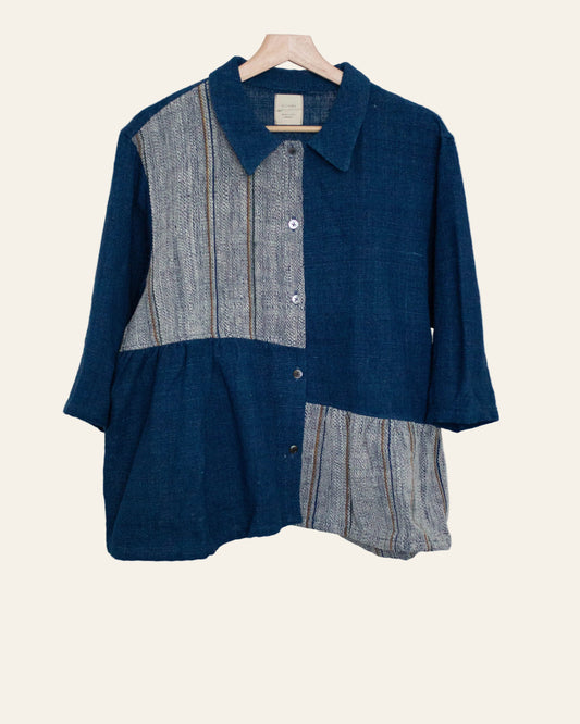 teela shirt  藍のテキスタイルミックス