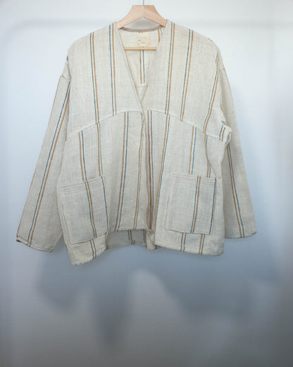 yula haori jacket 生成りの彩りストライプ